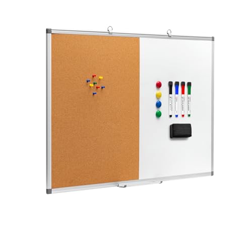 Comix Cork Board Magnetic Dry Erase Board Combo, 36 x 24 Inches Large Whiteboard and Bulletin Board Combination, Aluminum Frame Vision Board with Dry Erase Markers, Magnets, Eraser and Push Pins - size: 36" x 24"
