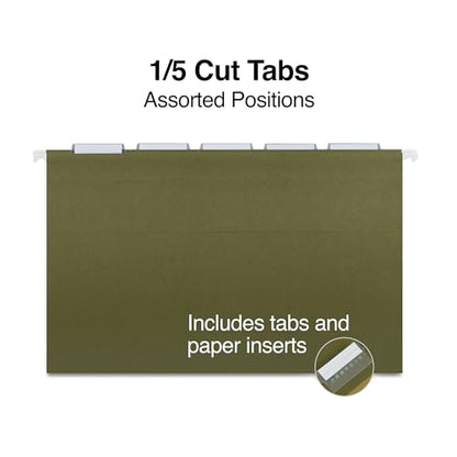 Staples Hanging File Folders, Legal Size, 5‑Tab, Standard Green, Durable Construction – 100/Carton - style: 100 Pack