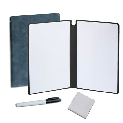 Portable Small Dry Erase Board Whiteboard Notebook Handheld, Reusable White Board Dry Erase Notebook for Desk, At Home Office Study Essentials-9.5" x 6.6" (Blue) - color: Blue