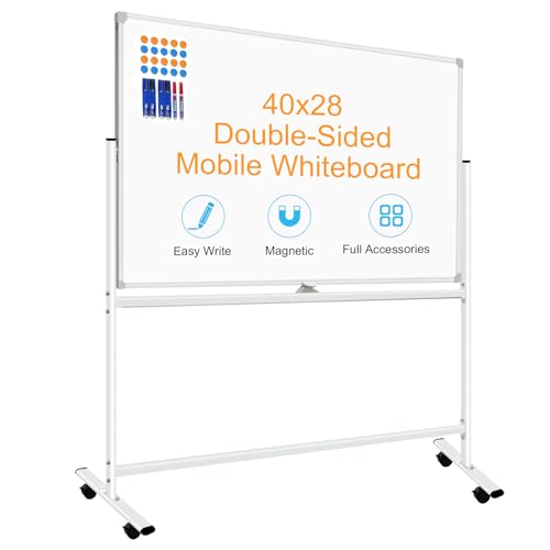 BSTPCOO Mobile White Board with Stands 40"x28", Double-Sided Rolling Whiteboard on Wheels Magnetic Dry Erase Board with Stand Portable Standing White Board for Classroom, Office, Home - color: Silver, size: 40" x 28"