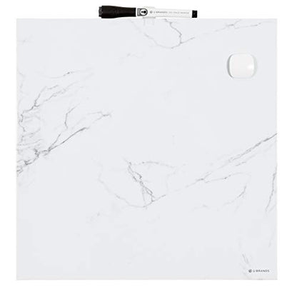 U Brands Magnetic Square Marble Print Dry Erase Board White Board, 14" x 14", Frameless, Includes Magnet and Marker