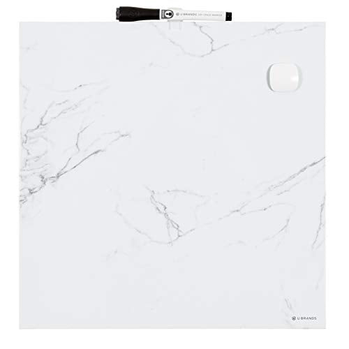 U Brands Magnetic Square Marble Print Dry Erase Board White Board, 14" x 14", Frameless, Includes Magnet and Marker