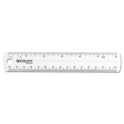 Westcott Shatter-Resistant Plastic Ruler, 6" Length, Transparent (45016)
