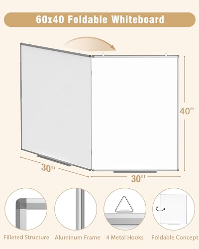 60"X 40" Large Magnetic Dry Erase Whiteboard, Wall Hanging Board with 4 Pens & 1 Dry Erasers & 6 Magnets, Sliver Aluminum Frame White - color: White, size: 60"W x 40"H