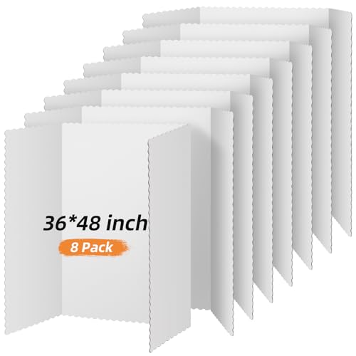 Henoyso 8 Pcs 36 x 48 Inch White Trifold Poster Board for Science Fair School Business Project Exhibition Large Tri Fold Presentation White Display Board Foldable Paperboard - color: White, size: 36 x 48 Inch