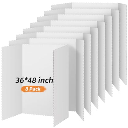 Henoyso 8 Pcs 36 x 48 Inch White Trifold Poster Board for Science Fair School Business Project Exhibition Large Tri Fold Presentation White Display Board Foldable Paperboard - color: White, size: 36 x 48 Inch