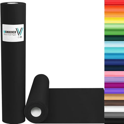 Vanhench Black Wrapping Paper 17.5"×760" (63'), Black Construction Paper for Poster Bulletin Board, Art Packing, Birthday, Bouquet Flower Halloween Wrapping - color: Black, size: 17.5" X 63'