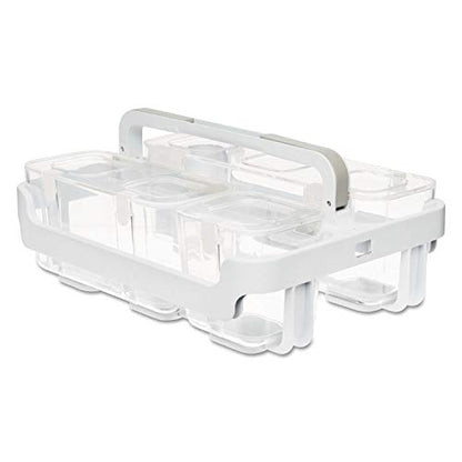 deflecto Stackable Caddy Organizer with S, M and L Containers, Plastic, 10.5 x 14 x 6.5, White Caddy/Clear Containers