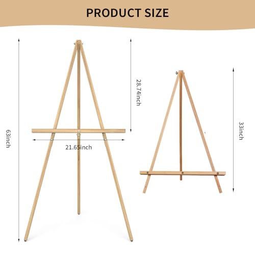 Wooden Easel Stand for Sign,63"" Portable Painting Easel, Adjustable Poster Stand with Tripod Easel for Painting, Wedding Sign, Drawing, Canvas, Display Show (Brown) - color: Brown