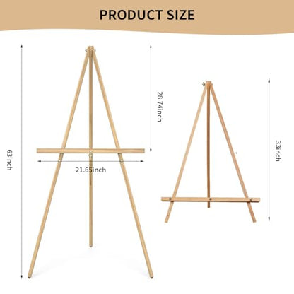 Wooden Easel Stand for Sign,63"" Portable Painting Easel, Adjustable Poster Stand with Tripod Easel for Painting, Wedding Sign, Drawing, Canvas, Display Show (Brown) - color: Brown