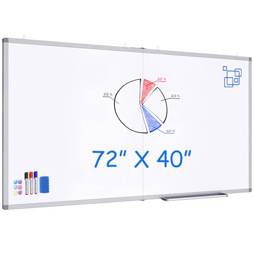 Magnetic White Board Dry Erase Board for Wall，72" x 40" Wall-Mounted Aluminum Frame Marker Board, Foldable Portable Whiteboard with a Long Pen Tray for School, Classroom, Office & Home - size: 72"W x 40"H, style: Style B