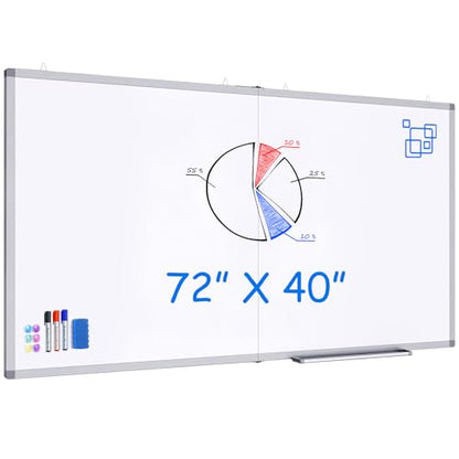 Magnetic White Board Dry Erase Board for Wall，72" x 40" Wall-Mounted Aluminum Frame Marker Board, Foldable Portable Whiteboard with a Long Pen Tray for School, Classroom, Office & Home - size: 72"W x 40"H, style: Style B