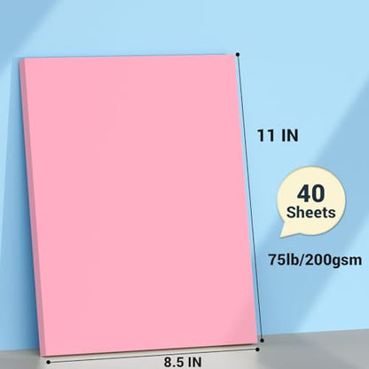 Cardstock 8.5 x 11, Thick Printer Paper 75 lb/200 gsm, 40 Sheets Card Stock Pink, Heavy Card stock, Art CardStock Paper for Invitations, Diy Cards, Business Cards, Menus, Crafts, Drawing etc - color: Pink, size: 8.5x11 IN-40 Sheets