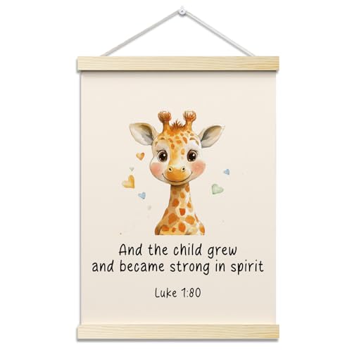 And The Child Grew and Became Strong In Spirit Christian Posters Hanger Frame Giraffe Hanging Poster for Nursery Classroom Decor Wall Art Decor for Kidroom Canvas Wall Art Print 16x12 - YY052 - color: giraffe 01