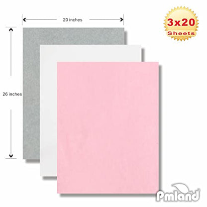 PMLAND Gift Wrapping Tissue Paper - Gray Pink White Assorted - 20 Inches x 26 Inches 60 Sheets - color: Gray/Pink/White