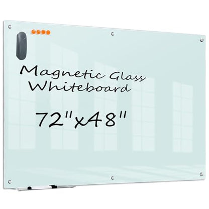 KIZZBY Glass Dry Erase White Board - Magnetic Boards for Wall, 72"x48" Large Frameless Whiteboard for Office, Home & School - color: 72"x48" White