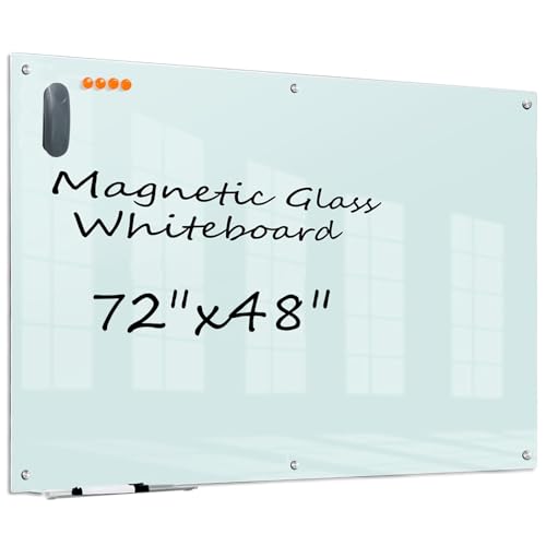 KIZZBY Glass Dry Erase White Board - Magnetic Boards for Wall, 72"x48" Large Frameless Whiteboard for Office, Home & School - color: 72"x48" White