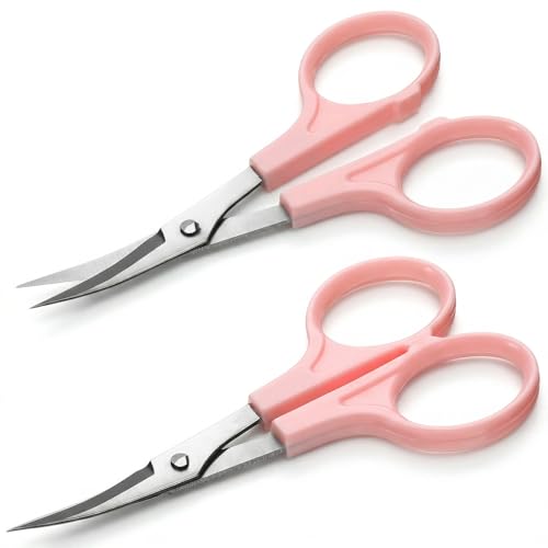 2 PCS Curved Scissors, 3/4" Applique Scissors Embroidery Small Curved Embroidery Scissor High Precision Needlepoint Scissor for Cutting Sewing Crochet Paper Fabric Yarn, Pink