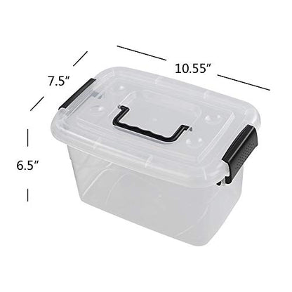 5 L Plastic Storage Bin with Lid, Transparent Organizing Box Set of 6 | With Black Handle - color: Black
