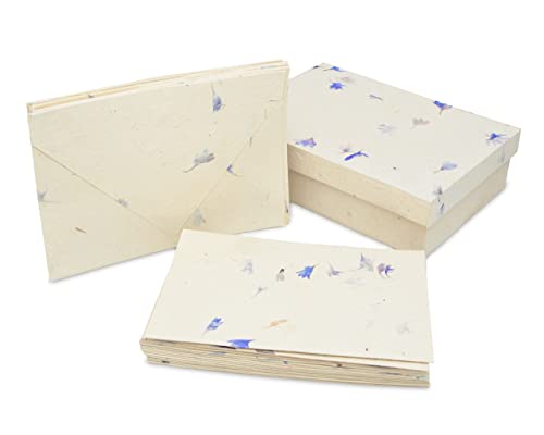 Kathmandu Valley Co. Nepali Cherish Greeting Card & Envelope Box Set with Handmade Lokta Paper from Nepal, 15 Greeting Cards (Cornflower) - color: Cornflower, size: 15 Cards