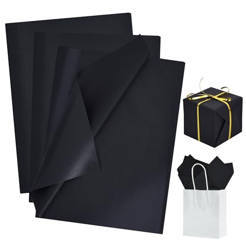 BEISHIDA 100 Sheets Black Tissue Paper Bulk, Wrapping Tissue Paper for Gift Bags, 14 x 20 Inch Gift Wrap for Halloween Birthday Wedding Graduation DIY Crafts Holiday Flowers - color: black