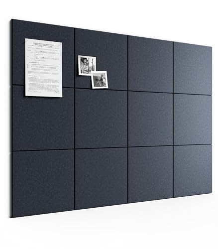 Bumusty Large Cork Board 48" x 36" Alternative - 12 Pack Felt Wall Tiles with 70 Safe Removable Adhesive Tabs, 30 Pushpins, Cork Boards for Walls Bulletin Board Office Decor (Deep Charcoal Blue) - color: Deep Charcoal Blue, size: Solid Tile 12-Pack