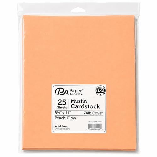 Paper Accents Muslin Texture Cardstock, Peach Glow, 8.5x11 Inch, 25 Pack, 74lb, Scrapbooking Card Making and Crafts
