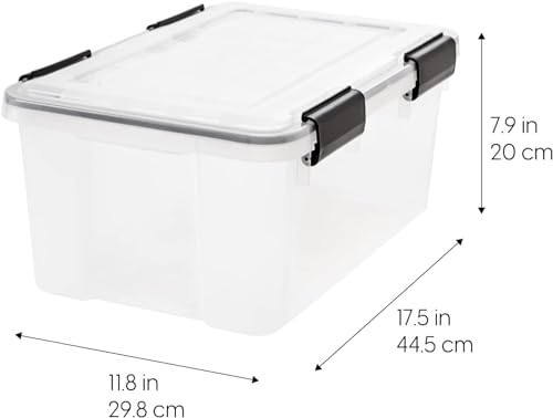 IRIS USA WeatherPro 19 Qt Storage Bins with Lids, 6 Pack, BPA-Free Plastic Gasket Box with Tight Latch and Seal, Stackable Nestable Tote Tub - Clear/Black - size: 19 Qt, style: 6 Pack
