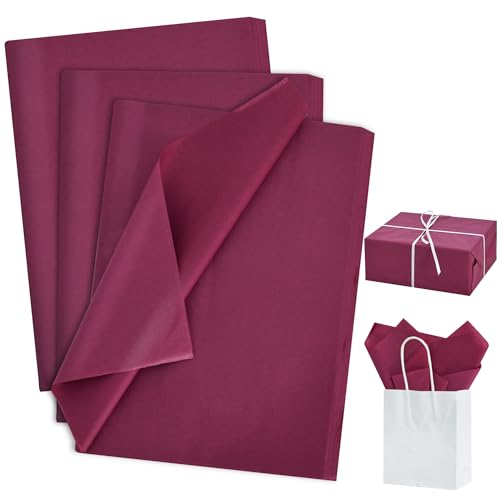 BEISHIDA 100 Sheets Dark Red Tissue Paper Bulk, Wrapping Tissue Paper for Gift Bags, 14 x 20 Inch Gift Wrap for Valentine Birthday Wedding Graduation DIY Crafts Holiday Flowers - color: dark red
