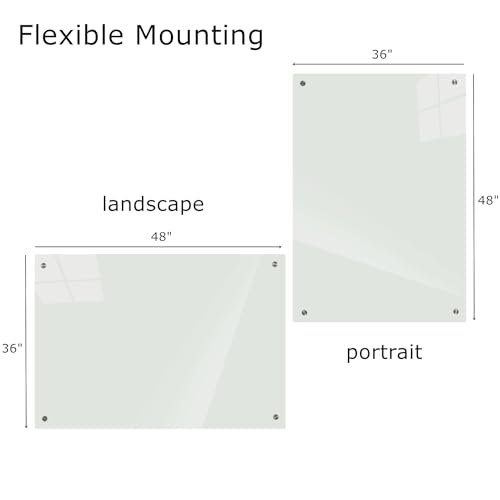 Glass Whiteboard 4' x 3', Magnetic Dry Erase Board Frameless Wall Mounting, Large Glass White Board for Office Home & School - size: 4' x 3'