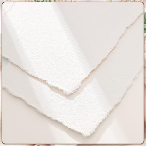50 Sheets Deckled Edge Paper, 160 GSM Handmade Paper Rough/Textured Watercolor Paper for Wedding Invitations, Cards, Crafts(7x10 Inch) - size: 7x10 Inch