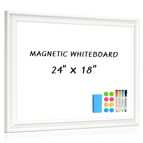 Dry Erase White Board for Wall, 24"x18", White Wooden Frame | Magnetic, Decorative Whiteboard, Wall Mounted, for Home, Office, Kitchen, Dorm - color: Plain White, size: 24"W x 18"H