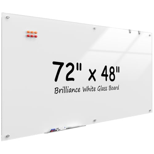 MaxGear Glass Whiteboard Wall Mounted, Frameless Magnetic Dry Erase Board, Tempered Glass, Steel-Backed, Non-Porous Smooth Surface, Floating Design, Accessories Included, for Office Home Classroom - color: Brilliance White, size: 72"W x 48"H