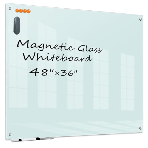 KIZZBY Glass Dry Erase White Board - Magnetic Boards for Wall, 48"x36" Large Frameless Whiteboard for Office, Home & School - color: 48"×36" White