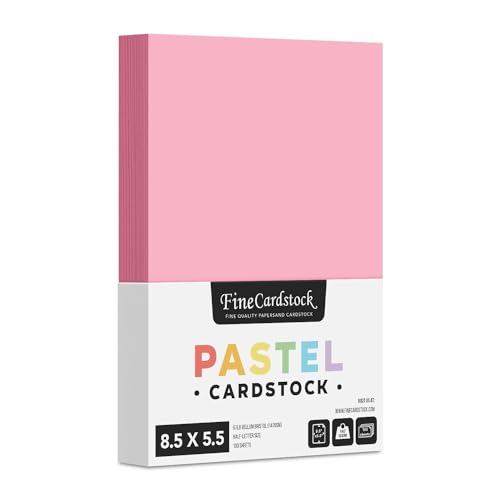 Half Letter Size, 8.5" x 5.5" Pastel Color Cardstock Paper for Arts and Crafts, Scrapbooking, Stationery Printing | Medium Weight 67lb Vellum Bristol (147gsm) Card Stock | 100 Sheets per Pack | Pink - color: Pink