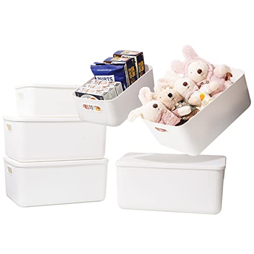 Yishyfier Plastic Storage Baskets Bins Boxes With Lids,Organizing Container White Storage Organizer Bins For Shelves Drawers Desktop Playroom Classroom Office,6-Pack(4M+2S) - size: 4M+2S
