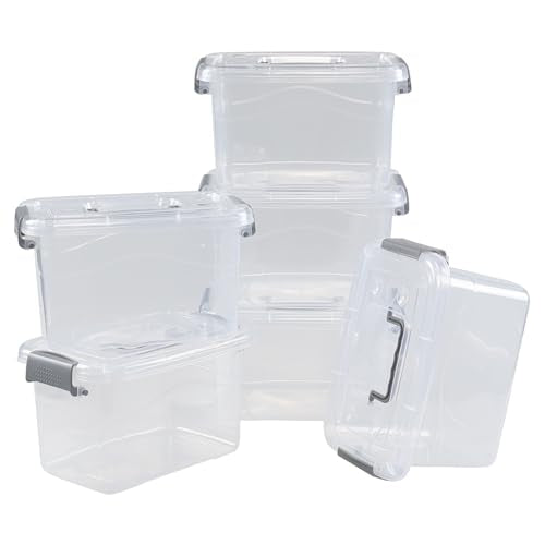 5 L Plastic Lidded Storage Bin, 6 Pack Clear Latch Container Box | with Handle - color: Gray handle