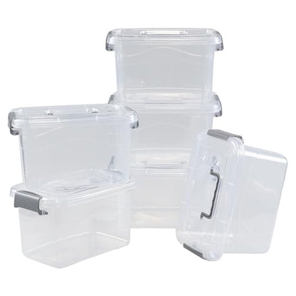 5 L Plastic Lidded Storage Bin, 6 Pack Clear Latch Container Box | with Handle - color: Gray handle