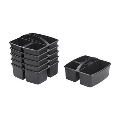 ECR4Kids 3-Compartment Small Plastic Caddy, Multipurpose Organization, Black, 6-Pack - color: Black