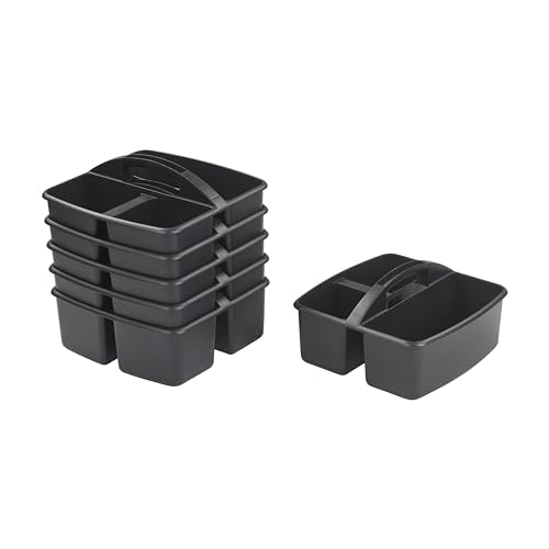 ECR4Kids 3-Compartment Small Plastic Caddy, Multipurpose Organization, Black, 6-Pack - color: Black