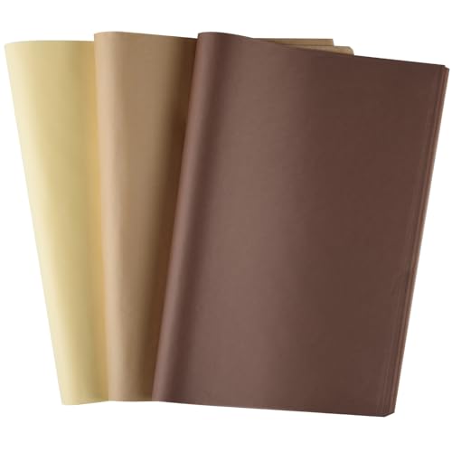 CHRORINE 50 Sheets Kraft Brown Tissue Paper Multicolor Art Gift Wrapping Paper Bulk for Baby Shower Wedding Birthday DIY and Craft Decor - color: brown（3colors）