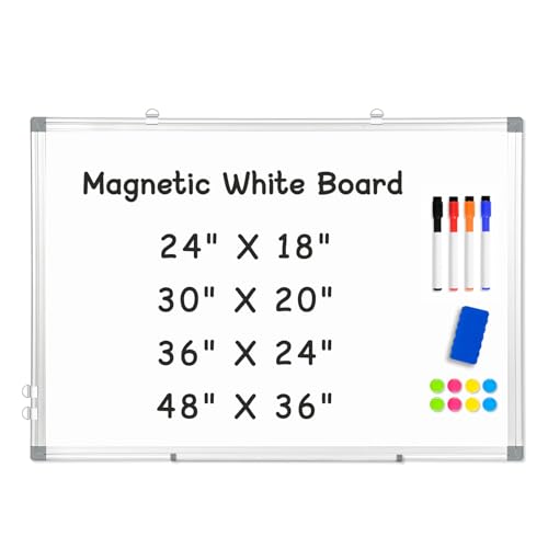 Double-Sided Magnetic Aluminum Frame Whiteboard, 24" x 18" | White Board for Wall, Hanging Mounting White Board Dry Erase Board Marker Board for Kitchen, Memo, School, Home, Office - color: White, size: 24'' x 18''