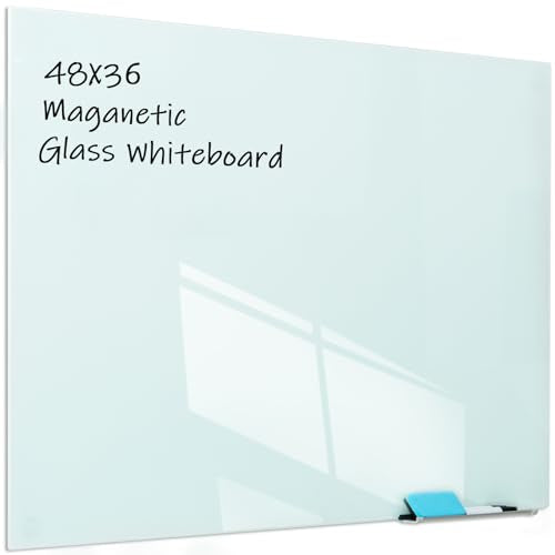Glass Magnetic Dry-Erase Board - 48 x 36 Inches Hanging Glass Whiteboard for Wall, Large Frameless Magnetic White Board for Office, Home & School - color: 36*48 White Hanging