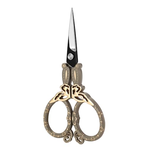 Vintage Butterfly Embroidery Scissors, Sharp Stainless Steel Small Craft Scissors for Sewing, Cross Stitch, Needlework, Thread Cutting, DIY Craft & Gift (Gray) - color: Gray