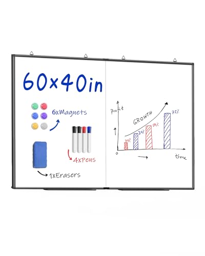 60"X 40" Large Magnetic Dry Erase Whiteboard, Wall Hanging Board with 8 Pens & 4 Dry Erasers & 30 Magnets, Sliver Aluminum Frame Black - color: Black, size: 60"W x 40"H
