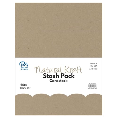 PA Paper Accents Stash Pack Cardstock Pack 8.5" x 11" Natural Kraft, colored cardstock paper for card making, scrapbooking, printing, quilling and crafts, 65lb., 40 pieces - color: Natural Kraft