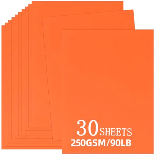 30 Sheets Orange Cardstock 8.5'' x 11'', 250gsm/90lb Heavyweight Cover Cardstock Paper, Thick and Smooth A4 Card Stock Perfect for Invitations, Menus, DIY Cards, Arts and Crafts - color: Orange 1