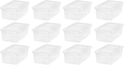IRIS USA 12-Pack Storage Bins with Lids, 6 Quart - Crystal Clear, Shoe Boxes Stackable Containers Organize Shoes Closet Shelves, Teacher Tools Classroom Organization, Game - BPA-Free Plastic - size: 6 Qt (Pack of 2), style: 6 Pack