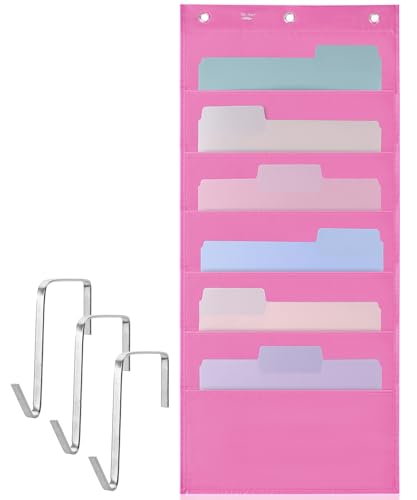 Mr. Pen- Hanging Wall File Organizer, 6 Pocket, Pink | 3 Overdoor Hangers Included, Over The Door File Organizer, Hanging Folder Organizer, Wall Folder Organizer - color: Pink, size: 1 Pack, 6 Pockets, Standard