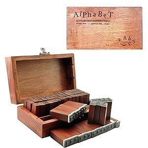 70 Pack Wooden Alphabet Stamps Set, Letter Stamps for Clay & DIY Crafts, Rubber Stamps for Crafting with Letters, Numbers & Symbols, Stamp Set for Scrapbooking, Card Making & Journaling